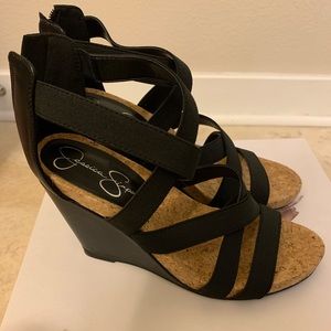 Jessica Simpson sexy black strappy wedge sandals